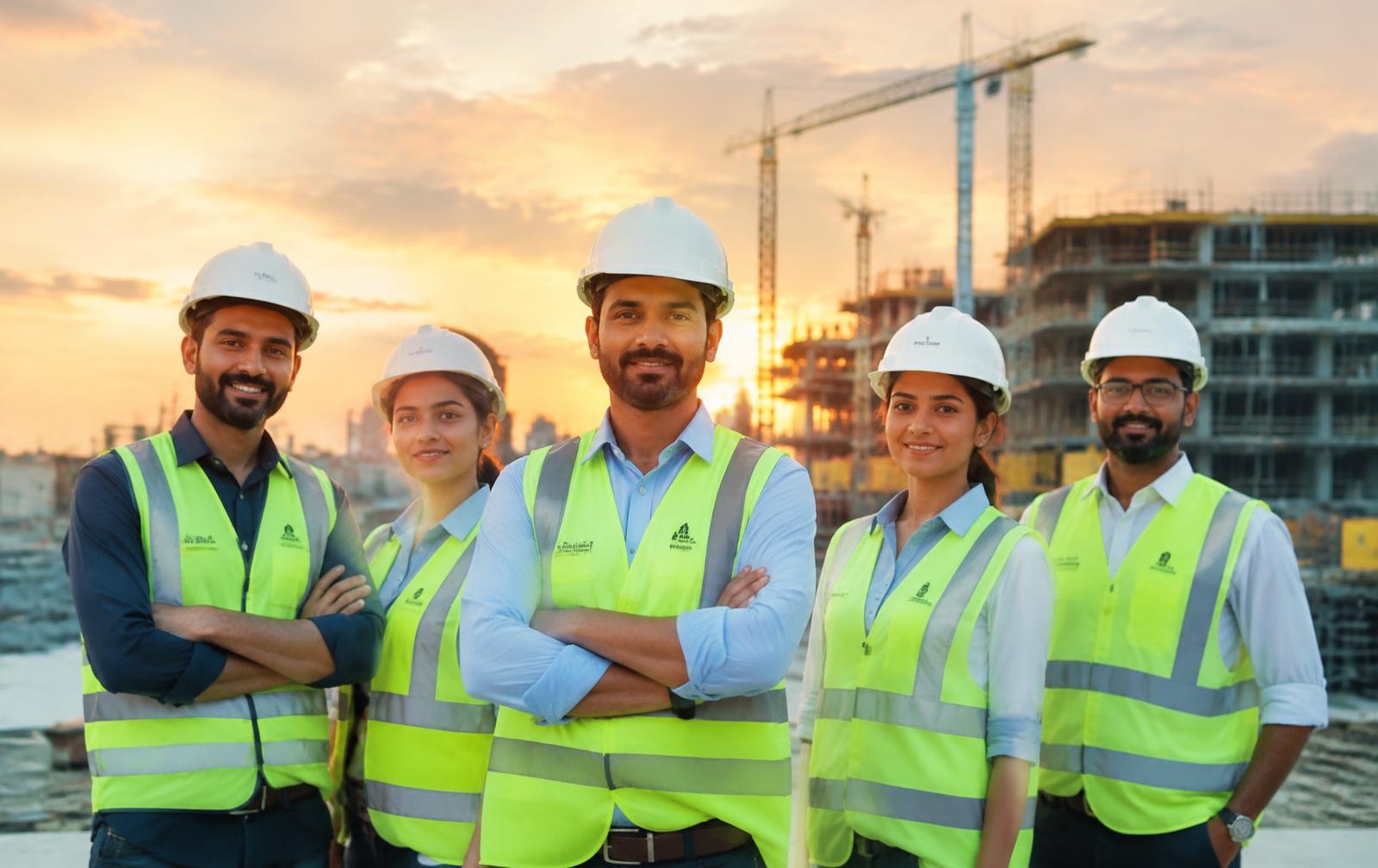 Workers at an overseas construction site